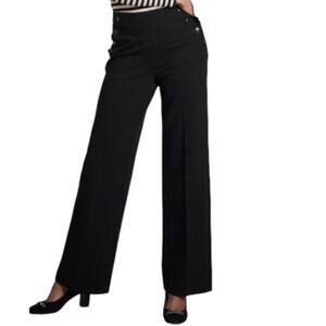 Talbots Women's Sz 10 Black Greenwich Sailor Button Wide Leg High Waist Trouser